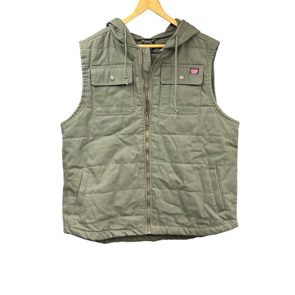 Wrangler Other - Wrangler Workwear Hooded Vest Mens 2XL Olive Green Puffer Quilted Lined Canvas